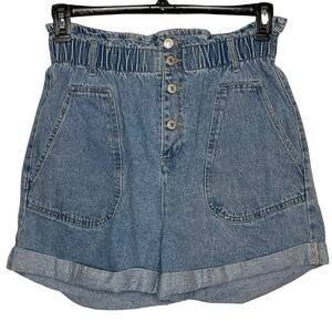 Love Tree Large‎ Paper Bag High Waist Cuffed Blue Jean Shorts